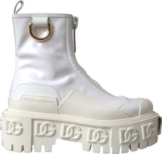 Dolce & Gabbana White Leather Rubber Logo Ankle Boots Womens Shoes (Pre-Owned)
