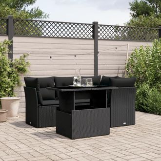 vidaXL Vidaxl - Set De Muebles De Jard&iacute;n 5 Pzas Y Cojines Rat&aacute;n Sint&eacute;tico Negro