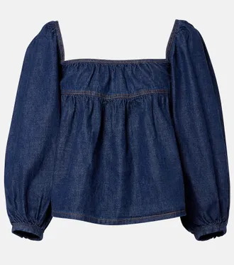 Saint Laurent Blusa de denim fruncida