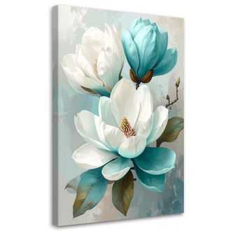 Feeby Cuadro En Lienzo Magnolias Turquesas Y Blancas En Una Fresca Composici&oacute;n 80x120