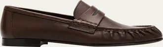 Brunello Cucinelli Leather Ruched Penny Loafers w/ Monili