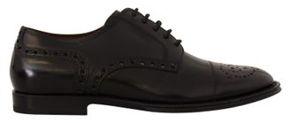 Dolce & Gabbana Black Leather Wingtip Mens Formal Derby Shoes - Size EU 39