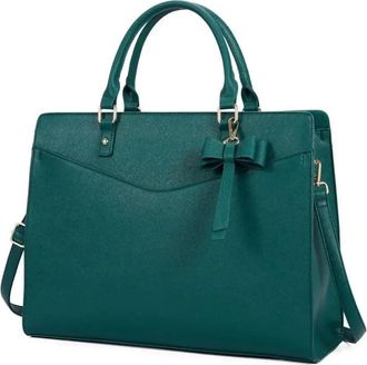 Generic Compatible For Women 15.6 Inch Leather Tote Work Business Office Briefcase Large Lightweight Handbag Shoulder(Green)