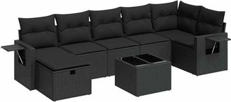 vidaXL Set De Sof&aacute;s De Jard&iacute;n Y Cojines 8 Piezas Rat&aacute;n Sint&eacute;tico Negro Vidaxl