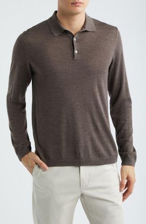 Jack Victor Long Sleeve Wool & Silk Polo Sweater in Taupe at Nordstrom, Size Xx-Large