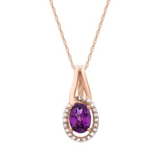Diamond2Deal 10K Rose Gold Rhodolite Purple Garnet and Diamond Pendant Necklace 18
