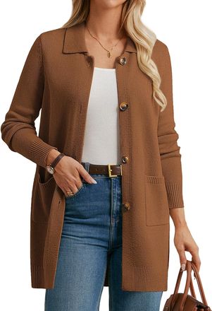 Grace Karin Womens Casual Cardigans Long Sleeve Ribbed Hem Button Down Sweater Cardigan with Pockets CL172-04/Brown XXL