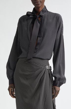 Tom Ford Dot Silk Crepe Tunic Top in Black/Off White at Nordstrom, Size 12 Us