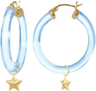 Gold & Honey Womens Mini Star Charm Lucite Hoop Earrings In Pastel Blue