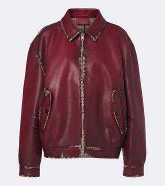 Prada Distressed houndstooth leather jacket