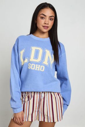 Boohoo Womens Washed London Printed Sweatshirt - Light Blue - Size X-Small
