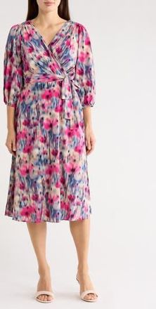 DKNY Balloon Sleeve Faux Wrap Midi Dress in All Over Daydream Floral at Nordstrom Rack, Size 18 (Similar To 14W)