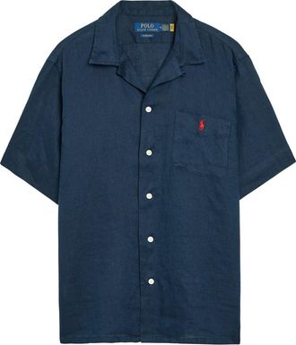 Polo Ralph Lauren Logo-embroidered Linen Shirt - Navy - XL