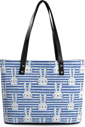 Generic Bunny Rabbit Blue And White Striped Tote Bags for Women Cute Shoulder Purses Handbags