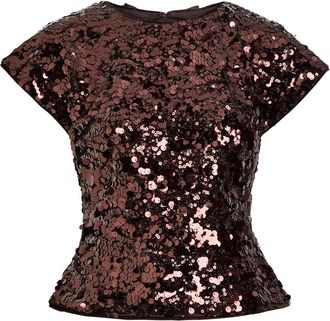Ganni Sequin-embellished Velvet top - Dark Brown - 38 (UK10 / S)
