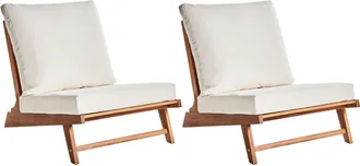 Beliani Set Di 2 Poltroncine In Legno DAcacia Con Cuscini Di Seduta E Schienale Mobili Da Giardino Per Interni E Per Esterni Luce E Bianco Sporco Micciano