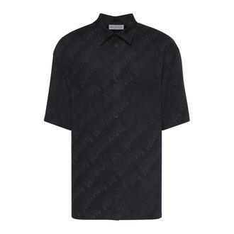 Balenciaga Short Sleeve Shirts, male, Black, Size: 2XL All-over Logo Short Sleeve Shirt