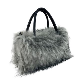Generic Womens Plush Bags Y2k Soft Plush Women Shoulder Bag Winter Faux Fur Hot Girls Crossbody Bags Small Square Female Handbags Furry Tote Purse(GRAY)