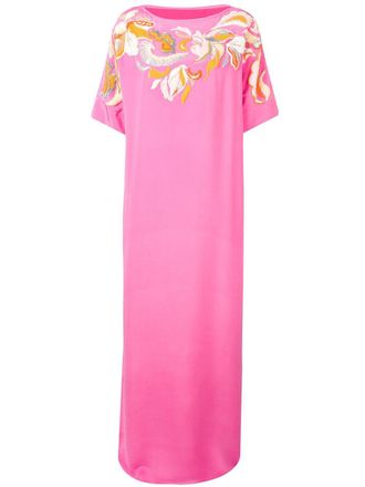 Pucci Floral Embroidered Silk Kaftan Dress - women - Silk/Silk - 44 - Pink