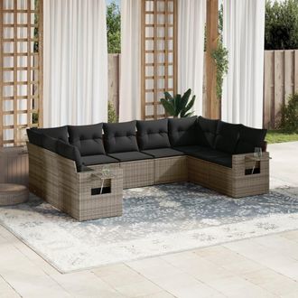 vidaXL Set De Muebles De Jard&iacute;n 9 Pzas Y Cojines Rat&aacute;n Sint&eacute;tico Gris Vidaxl