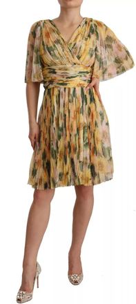 Dolce & Gabbana Womens Yellow Floral Print Pleated Maxi Dress