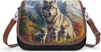 Generic Wolf Family Womens Hobos & Shoulder Bags Leather Crossbody Bag Waterproof Handbags Fashion Messenger Bags