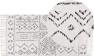 Beliani Alfombra De Lana Blanco Crema Negro 80 X 150 Cm Patr&oacute;n Azteca Pelo Corto Alkent