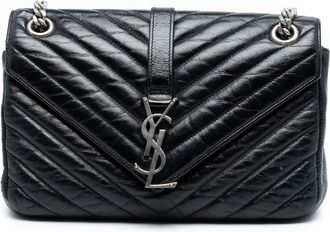 Saint Laurent Pre-owned Womens Medium Crinkled Calfskin Punk Chain Bag - Black Leather - One Size