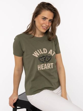 Zwillingsherz Kurzarmshirt ZWILLINGSHERZ, Damen, Gr. XXL, khaki, Web, Obermaterial: 95% Baumwolle, 5% Elasthan, Basic h&uuml;ftlang, Rundhals, gerader Abschluss, Shirts 