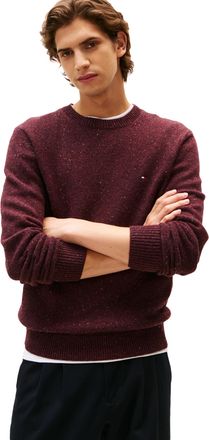 Tommy Hilfiger Mens Lambswool Donegal Crewneck Sweater Pullover, Deep Burgundy Heather, Large