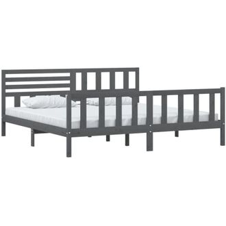 vidaXL 3101175 Bed Frame without Mattress Grey Solid Wood 200x200 cm (810104+814166) Vidaxl