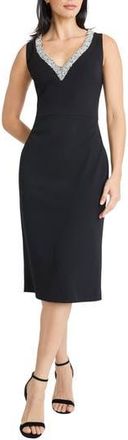 Maggy London Rhinestone Detail Sheath Midi Dress in Black at Nordstrom Rack, Size 12