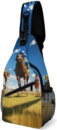 Generic Horse Racing Unisex Shoulder Bags Casual Crossbody Chest Bag Sling Backpack for Hiking Cycling Travel