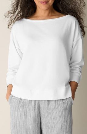 Eileen Fisher Bateau Neck Organic Cotton Sweatshirt in White at Nordstrom, Size X-Large