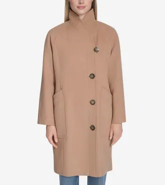 Cole Haan Womens Chevron Wool Coat - Brown Size 14