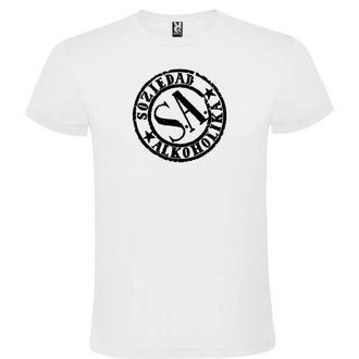 Roly Mens White T-Shirt with Soziedad Alkoholika Logo 100% Cotton Sizes S M L XL XXL Short Sleeves - White - XXL