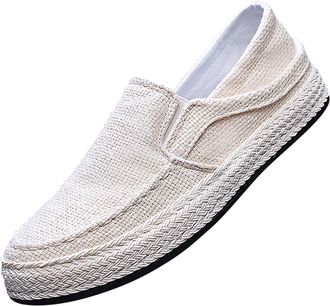 Generic Mens Casual Canvas Slip On Shoes with Thick Sole for Spring Autumn Comfortable Walking Footwear Beige