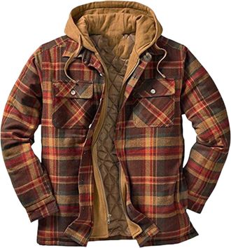 Generic RLEHJN Lumberjack Jacket Mens, Winter Coats for Men Quilted Lined Checked Shirt with Hood Zip Up Hoodies Flannel Shirts Thicken Work Coat Casual Warm 