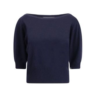 Extreme Cashmere Blouses, female, Blue, Size: ONE SIZE Ribbed Crew Neck Sweater