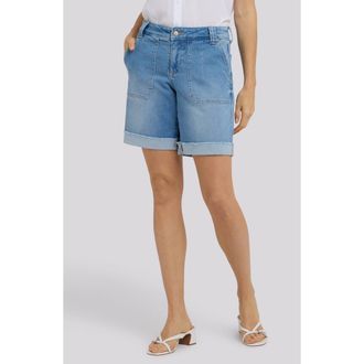 NYDJ Diana Relaxed Fit Cuffed Denim Shorts in Distressed Vista Lakes at Nordstrom, Size 12