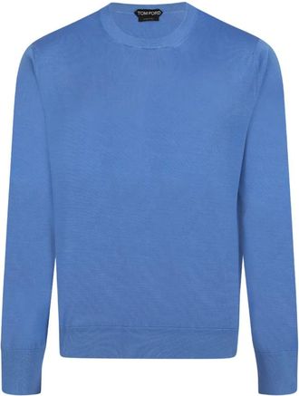 Tom Ford Round-neck Knitwear, male, Blue, Size: M Fluid Silk Crew Neck