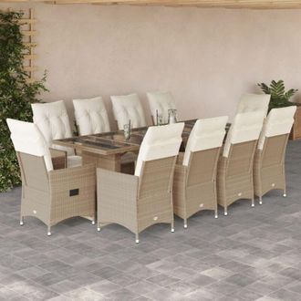 vidaXL Set De Mesa Y Sillas De Jard&iacute;n 11 Pzas Y Cojines Rat&aacute;n Pe Beige Vidaxl