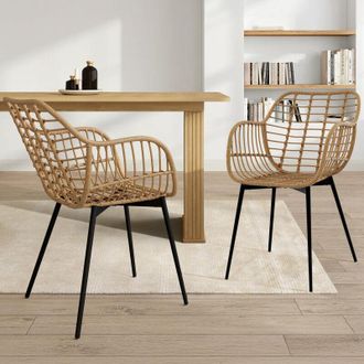 IDMarket Set di 2 sedie da pranzo summer in rattan con gambe in metallo nero