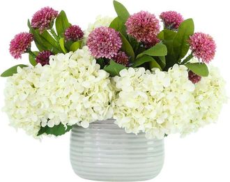 Creative Displays Inc. Handmade Faux Hydrangea & Dahlia Arrangement In Ridged Vase