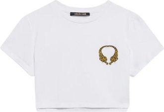 Roberto Cavalli Cotton Crop Top met Tijgers - Dames - T-shirts - Wit - S - Katoen - Tops