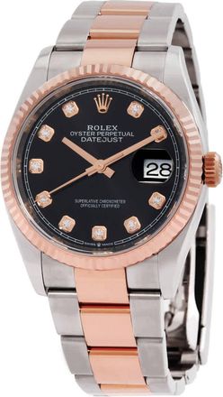 Rolex Datejust 36 Black Diamond Dial Ladies Steel and 18kt Everose Gold Oyster Watch 126231BKDO
