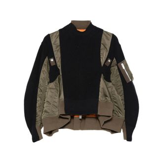 sacai Turtlenecks, female, Multicolor, Size: S Nylon Twill x Knit Blouson