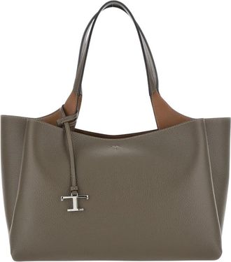 Tod's Grijze medium handtas met T-metalen hanger in leer voor dames - Dames - Shoppers - Grijs - ONE Size - Leer - Tassen