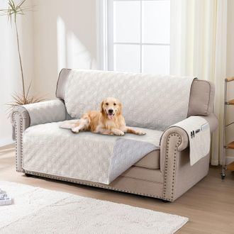 OEM Funda Extragrande Para Sof&aacute; De 2 Plazas, Impermeable, Color Beige, Con Bolsillos Laterales, Para Mascotas
