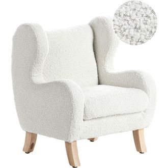 Beliani Sedia imbottita in boucl&eacute; con braccioli, peluche per bambini, bianco sporco Farum